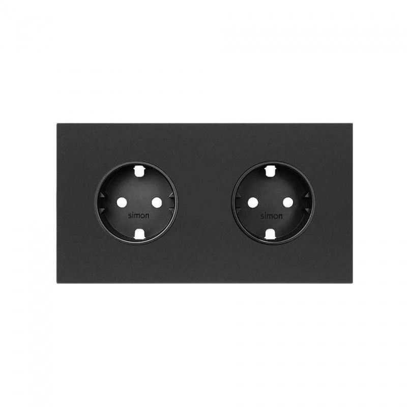 Simon 100 | Front kit 2 elements with 2 schuko matte black plugs 10020202-238
