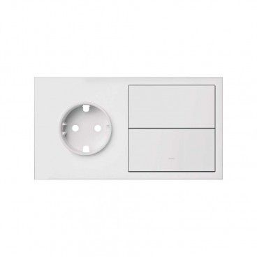Simon 100 | Kit frontale orizzontale per 2 elementi con 1 spina schuko e 1 chiave singola bianca opaca 10020203-230