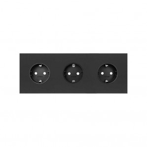 Simon 100 | 3 elements front kit with 3 schuko matte black plugs 10020302-238