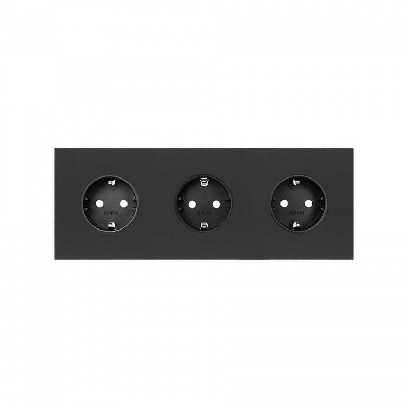 Simon 100 | Kit frontal 3 elementos con 3 enchufes schuko negro mate 10020302-238