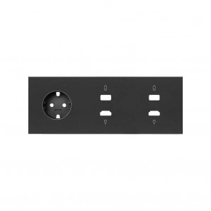 Simon 100 | Front Kit 3 Elemente mit 1 Schuko-Stecker und 2 HDMI + USB-Anschlüssen mattschwarz 10020305-238
