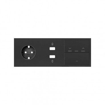 Simon 100 | Kit frontale a 3 elementi con 1 spina schuko, 1 caricatore 2xUSB, 1 tapparelle e 1 chiave nera opaca 10020306-238