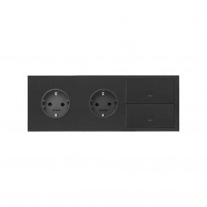 Simon 100 | 3-Elemente-Front-Kit mit 2 Schuko-Stecksockeln und 2 matten schwarzen Schlüsseln 10020310-238