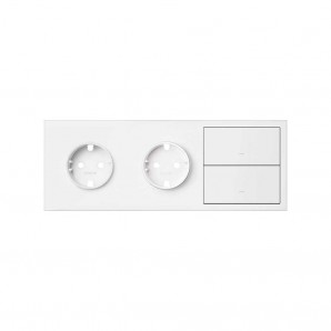 Simon 100 | Kit frontal 3 elementos con 2 bases enchufe schuko y 2 teclas blanco mate 10020310-230