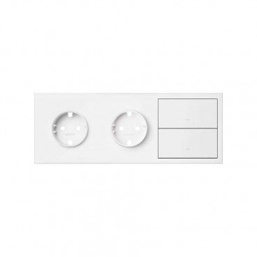 Simão 100 | Kit frontal de 3 elementos com 2 bases de soquete Schuko e 2 teclas brancas foscas 10020310-230