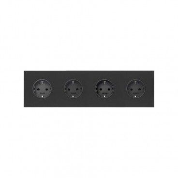 Simon 100 | Kit avant 4 éléments avec 4 bases plug schuko noir mat 10020401-238