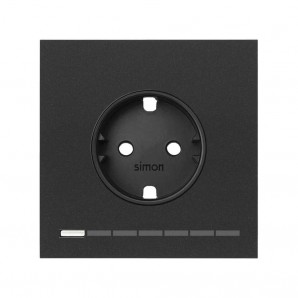 Simon 100 | Frontbausatz 1 Element mit 1 Stecker Schuko iO mattschwarz 10021108-238