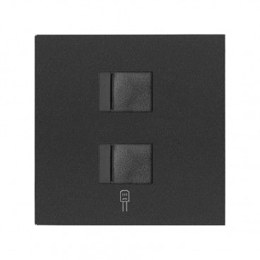 Simon 100 | Voice and data cover with dust cover for 2 matte black RJ45 connectors 10000006-238