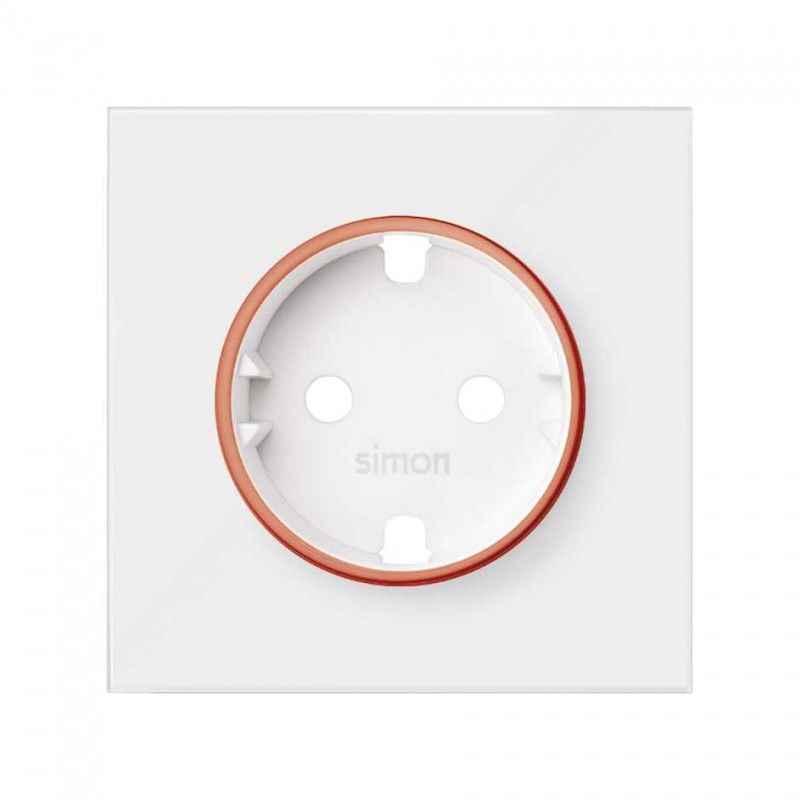 Simon 100 | Cappuccio con anello rosso per spina Schuko bianco opaco 10000037-230