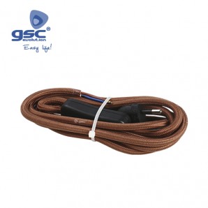 1.5M textile cable (2x0.75mm) plug + switch Brown GSC 001102960 GSC - 1