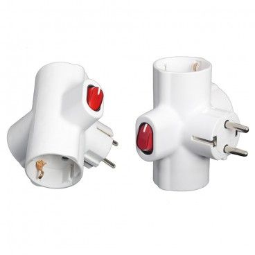 Adaptador / Ladron Triple Schuko 16 A 250v Con Interruptor