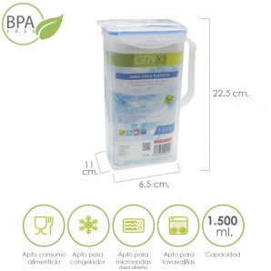 Jarra Plastico Cuadrada 1.500 ml. 22.5x15x8 (alt) cm.
