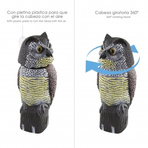 Buho Ahuyentador de Pajaros / Aves Con Cabeza Giratoria 40 cm. 2