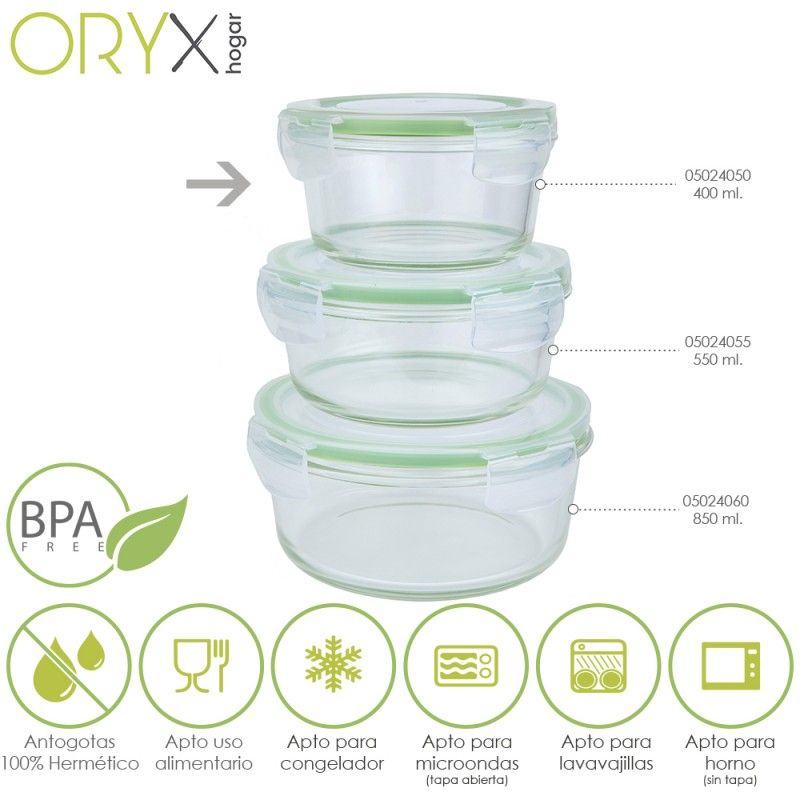 Recipiente Hermetico Cristal Redondo 400 ml. Ø 125 x 7 (alt) cm.