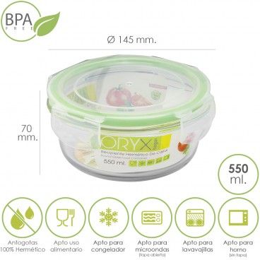 Recipiente Hermetico Cristal Redondo 550 ml. Ø 145 x 7 (alt) cm.