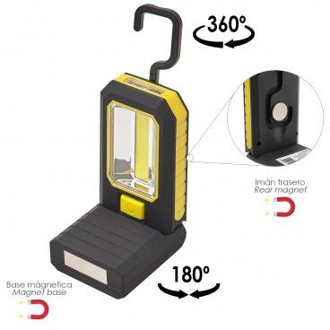 Linterna Led Magnetica 3 Watt. 210 Lumenes / 20 Lumenes Plegable Con Gancho