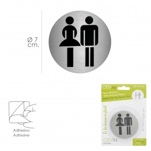 Placa Adhesiva Baño "Mujer / Hombre" Acero Inoxidable Ø 7 cm. 2
