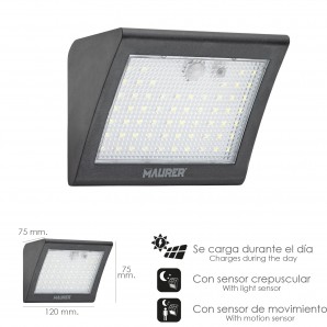 Aplique solar de parede LED 250 lúmens com sensor de movimento e crepúsculo IP65 2