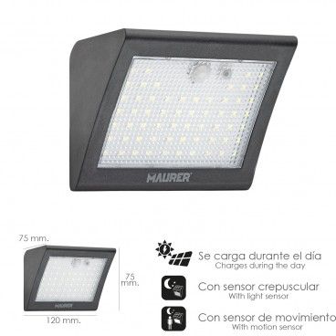 Aplique solar de parede LED 250 lúmens com sensor de movimento e crepúsculo IP65