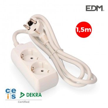 Base multiple 2 tomas schuko  1,5 mts. 3x1,5mm edm EDM 41015
