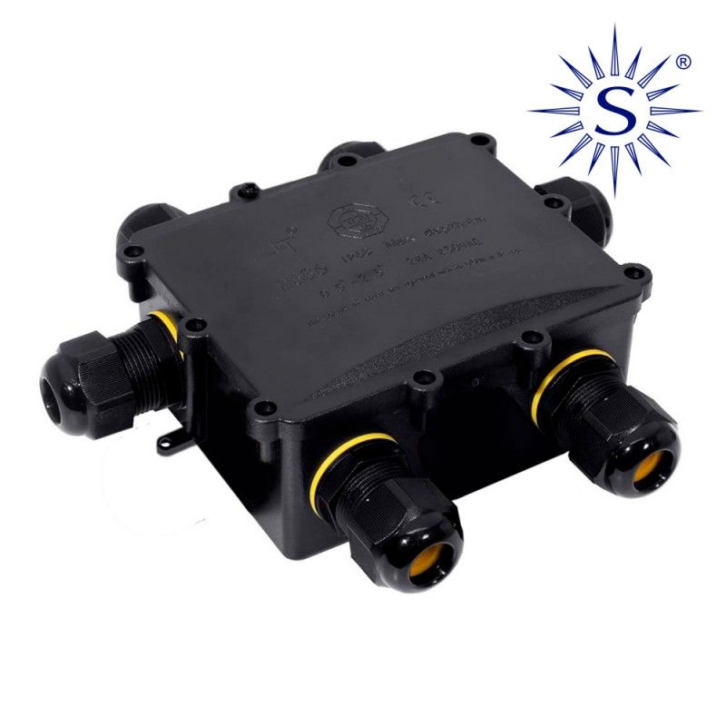 Caja de empalmes aerea para exterior estanca con 6 prensaestopas ip68 para exterior 13,5x11,5x4,7cm black series EDM 43017