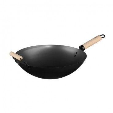 Wok em aço ø35cm com cabo e alça de madeira