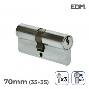 Bombin niquel 70mm (35+35mm) con 3 llaves de serreta incluidas edm EDM 85179