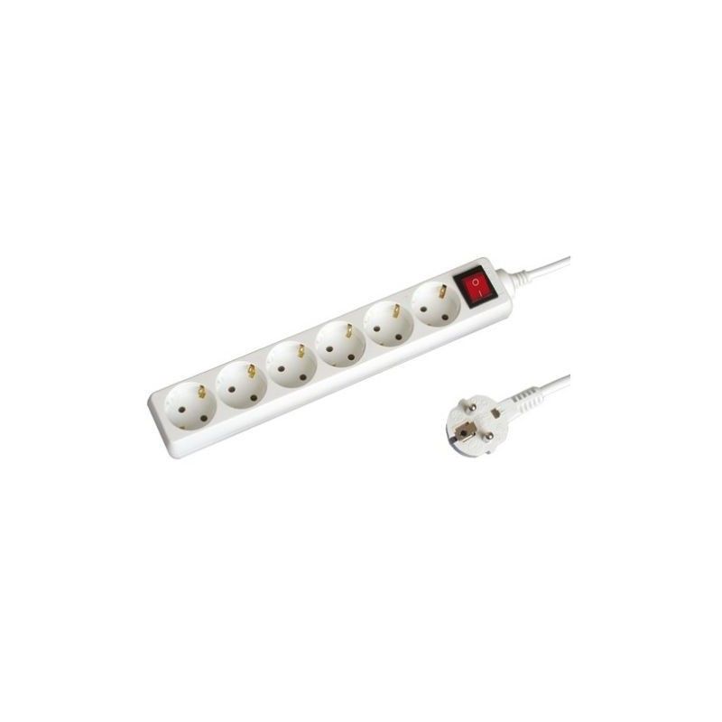 Base múltiple 6 enchufes con interruptor 1.5m de cable 3x1mm blanca GSC 0000007