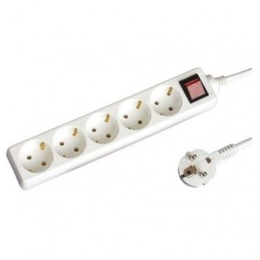 Base multiple 5 plugs with switch 1.5 m cable 3x1mm white GSC 0000005