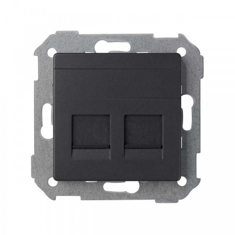 Placa v&d universal plana c/g polvo para 2 RJ45 Simon 82 negro mate SIMON 8200006-098
