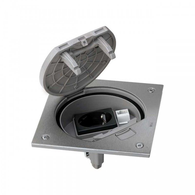 Unidad portamecanismo estanca K45 schuko/RJ45 acero inoxidable SIMON KSE15U/23/72