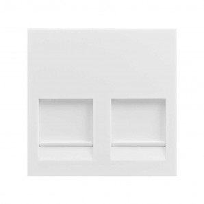 Placa plana Simon 400 con guardapolvo para 2 conectores RJ45 con clipaje Keystone I, II, ATT y Avaya blanca SIMON 40000089-030