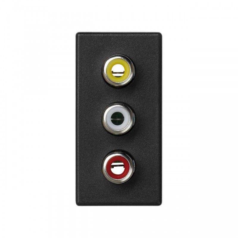 Placa de meio mecanismo K45 com 3 conectores de áudio RCA cinza grafite SIMON K105B/14