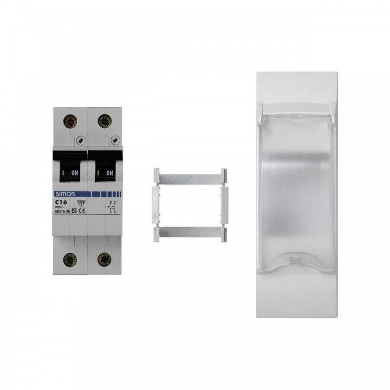 Placa K45 3 mecanismos com interruptor magnetotérmico bipolar 16A branco neve SIMON KF04A/9