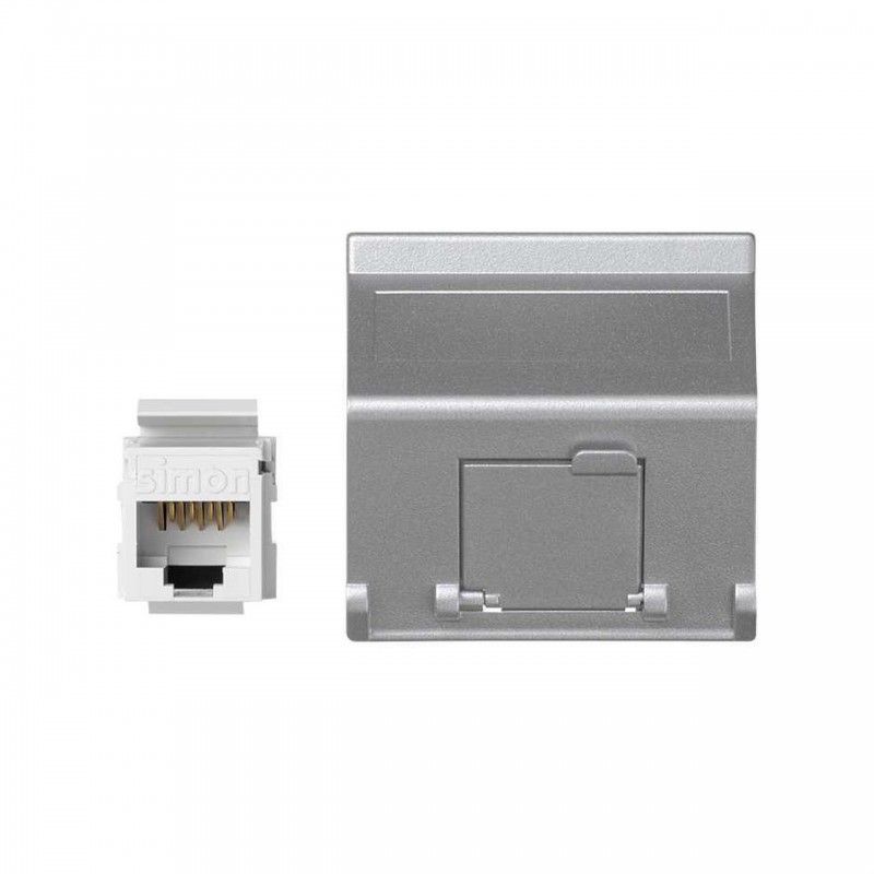 Placa K45 con 1 conector guardapolvo RJ45 categoria 6 UTP aluminio SIMON K8096U/8