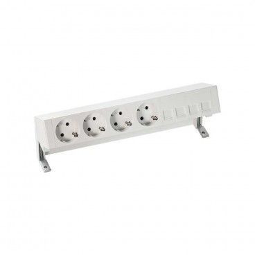 Kit completo de mesa com 4 bases de tomada Schuko e placa para 4 conectores RJ45 brancos SIMON 42604040-130