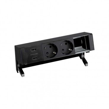 Kit de sobremesa negro con 1 cargador 2xUSB 2 schukos y 1 elemento vacío personalizable Simon 400 SIMON 42422000-138