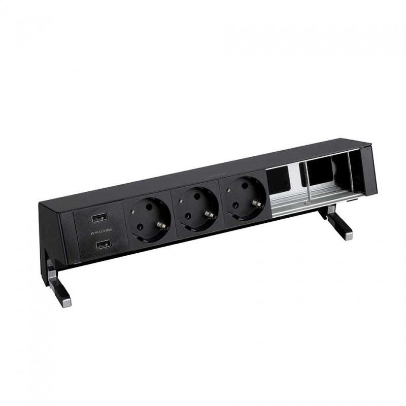 Kit de mesa preto com 1 carregador 2xUSB, 3...