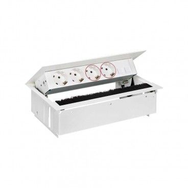 Kit interior de mesa completo com tampa de escova e 2 bases de tomada Schuko 2 placa de base UPS para 2 conectores RJ45 branco