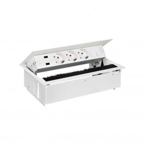 Kit dentro mesa completo Simon 400 con tapa cepillo y cargador 2xUSB 3 schukos placa para 2 conectores RJ45 blanco SIMON 4452302