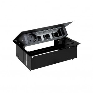 Kit dentro mesa personalizable negro y aleta 1 schuko y 3 elementos vacío Simon 400 con tapa SIMON 45401000-138