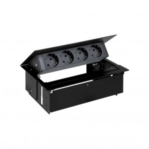 Kit completo de mesa preto com 4 tomadas Schuko com tampa...