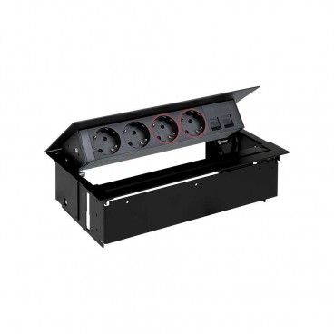 Kit interior de mesa completo preto 2 bases de tomadas Schuko 2 placas de bases UPS para 2 conectores RJ45 com tampa