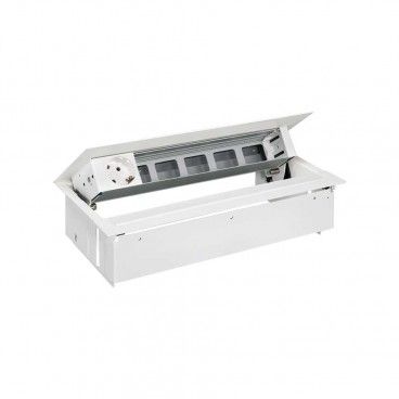 Kit dentro mesa personalizable blanco y aleta 1 schuko y 5 elementos vacíos Simon 400 con tapa SIMON 45601000-130