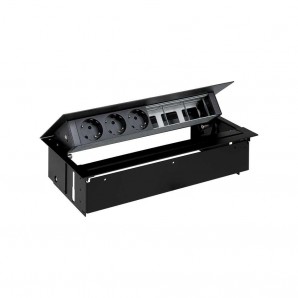 Kit dentro mesa personalizable negro y aleta 3 schukos y 3 elementos vacíos Simon 400 con tapa SIMON 45603000-138