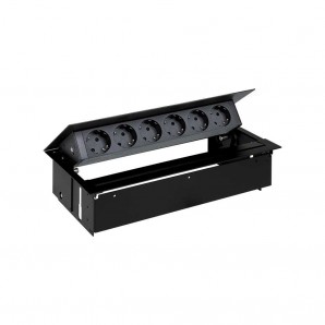 Kit completo de mesa preto com 6 tomadas Schuko com tampa...