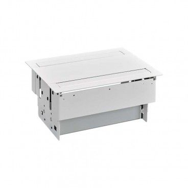 Kit dentro mesa completo Simon 400 con tapa doble apertura aleta metálica y 6 bases de enchufe schuko placa para 4 conectores RJ
