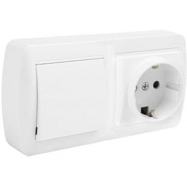 Base fija 2P+T 16A 250V + conmutador/interruptor 10AX 250V 148x72x28 blanco SOLERA MUR63U