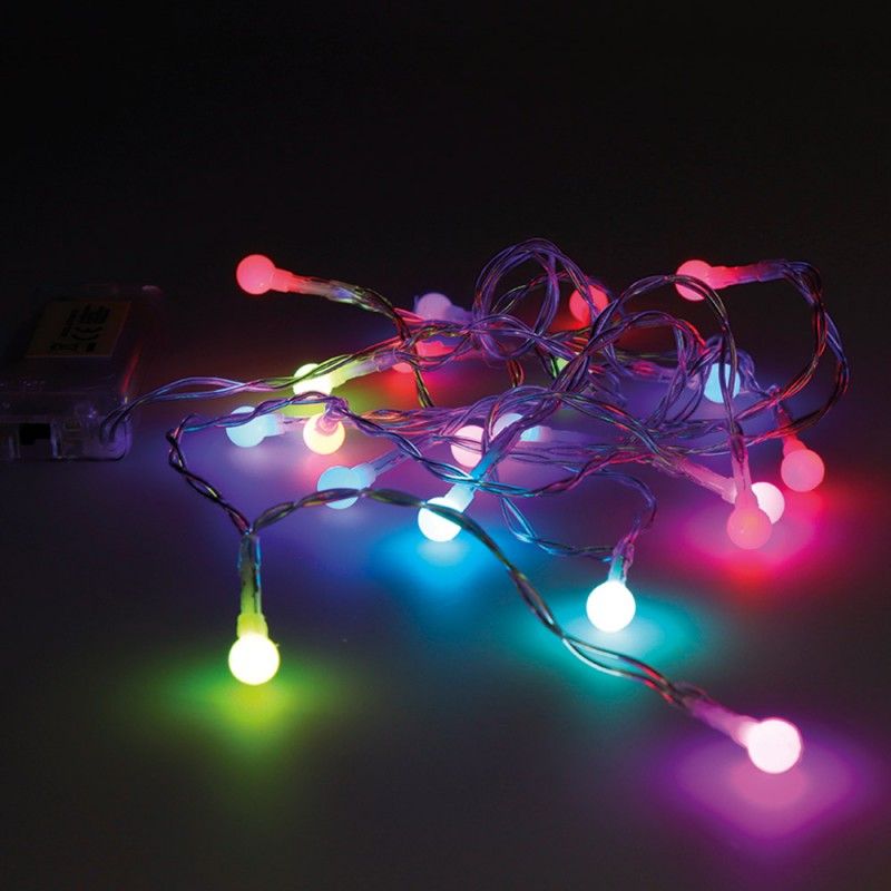 Guirlanda a pilhas RGB 20 LEDs esféricos 8mm luz multicolorida 2,3m