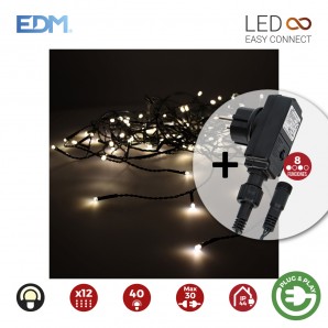 Cortina icicle con programador 2mtsx0,5mts 12 tiras 40leds blanco calido edm